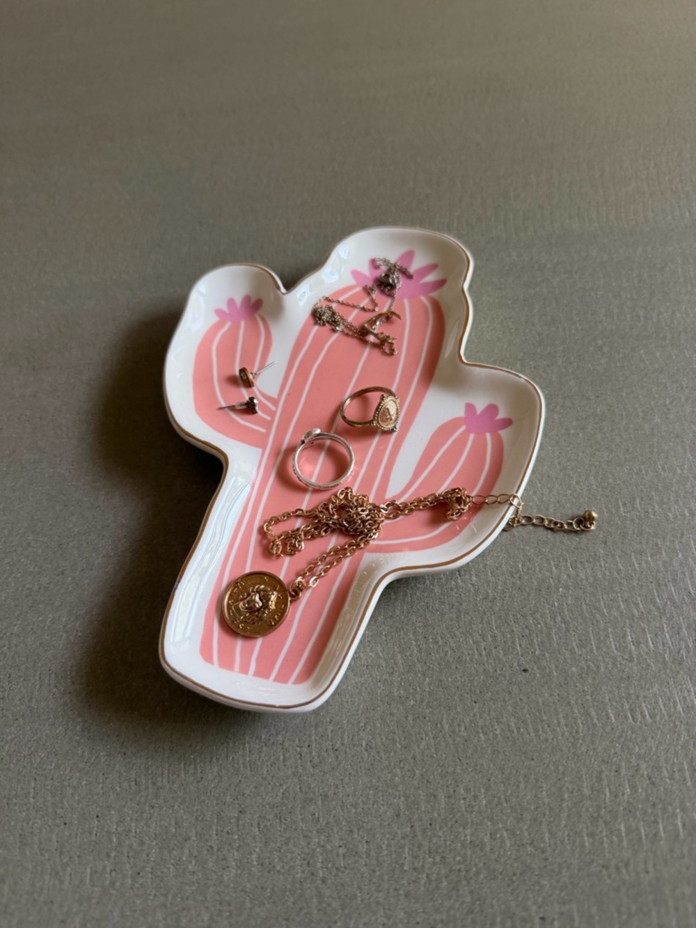 Ashland Pink Cactus Ceramic Jewelry Trinket Dish Plate